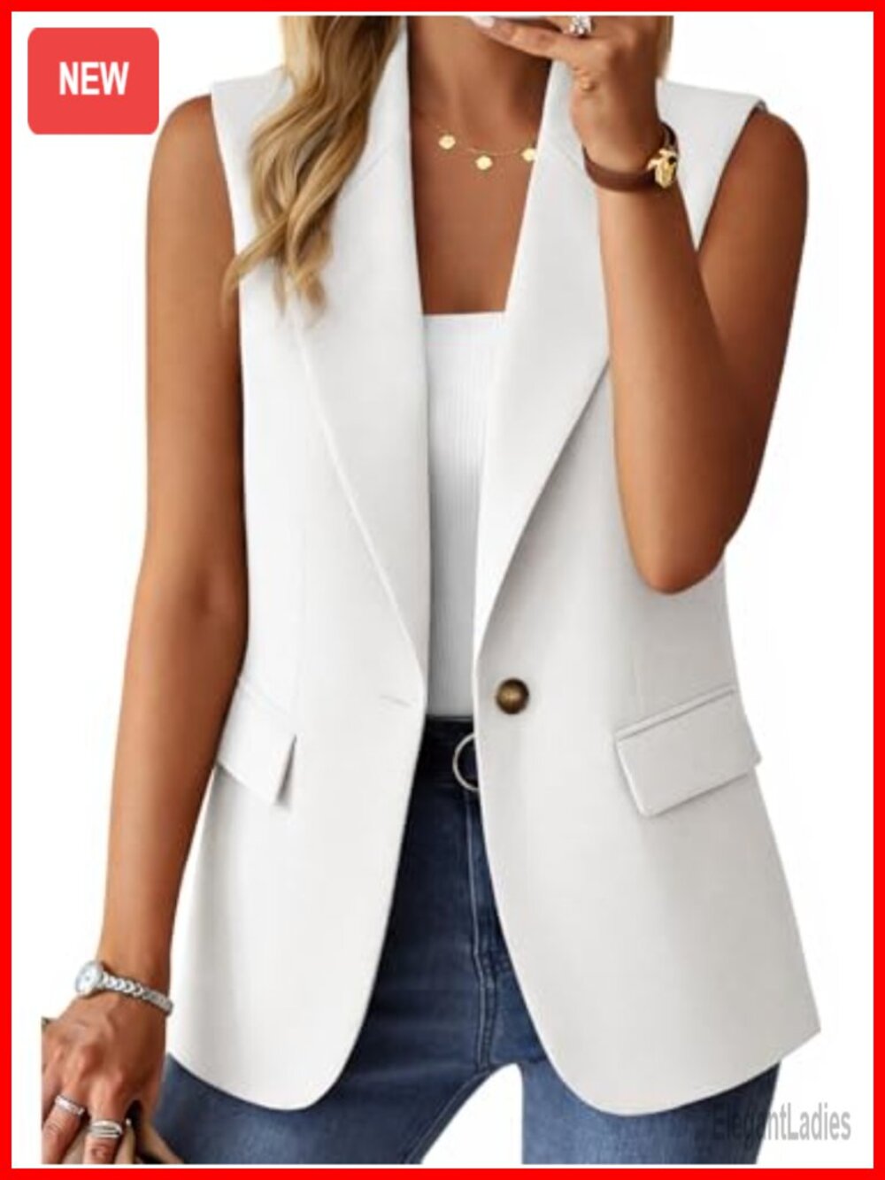 Sleeveless Open Front Blazer Vest Lightweight Business Casual